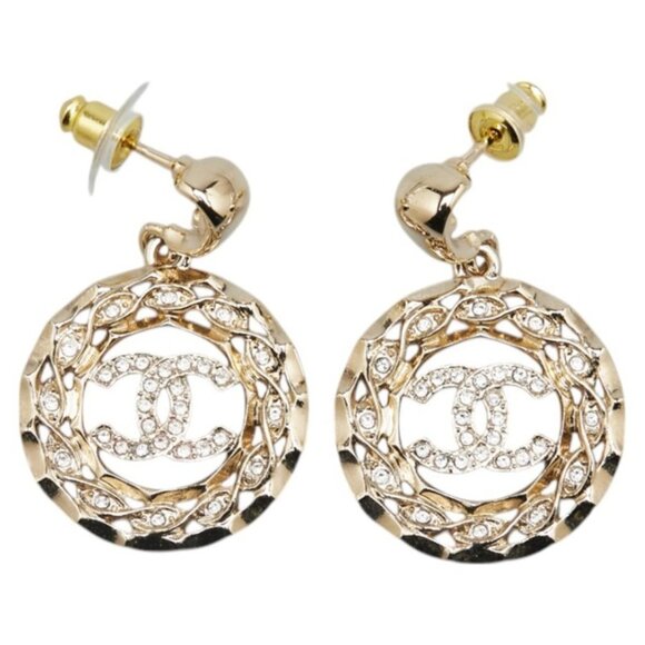 #44a - CHANEL Coco Mark Rhinestone Earrings Silver - Picture 5 of 15